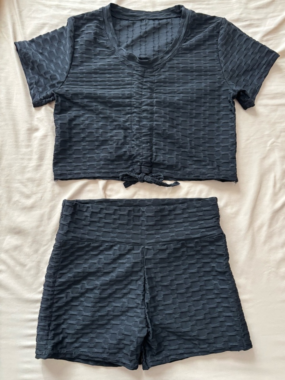 XJBoost Black Pattern Crop Top and Shorts Set Up